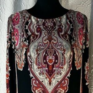 DONNA MORGAN-Elegant Black and Red Paisley Dress Size 10